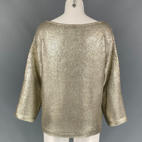 ST. JOHN COUTURE Size M Silver Knitted Wool Scoop Neck Sweater
