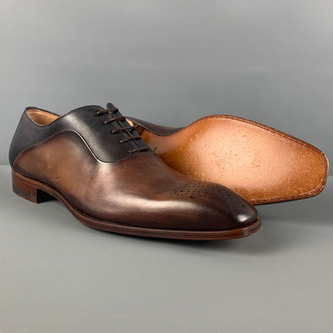 MAGNANNI Size 8.5 Brown Black Ombre Leather Lace Up Shoes