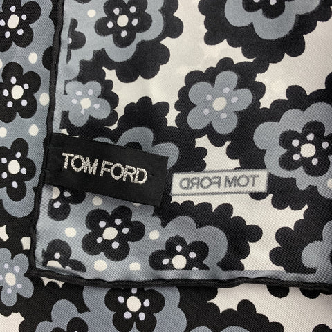 TOM FORD Black & Grey Print Silk Pocket Square