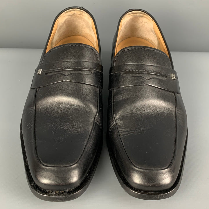 BALLY Size 7 Black Leather Penny Loafers