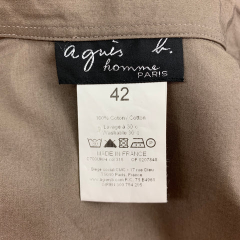 AGNÈS B. Size M Brown Cotton Pointed Collar Long Sleeve Shirt