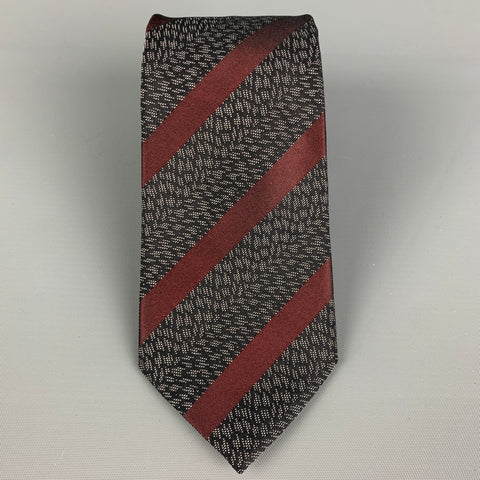 ISSEY MIYAKE Black Red Stripe Silk Tie