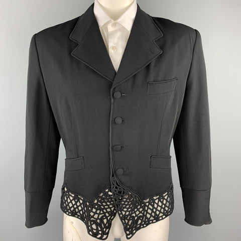 Vintage MATSUDA Size M Black Guipure Wool Cropped Notch Lapel Jacket