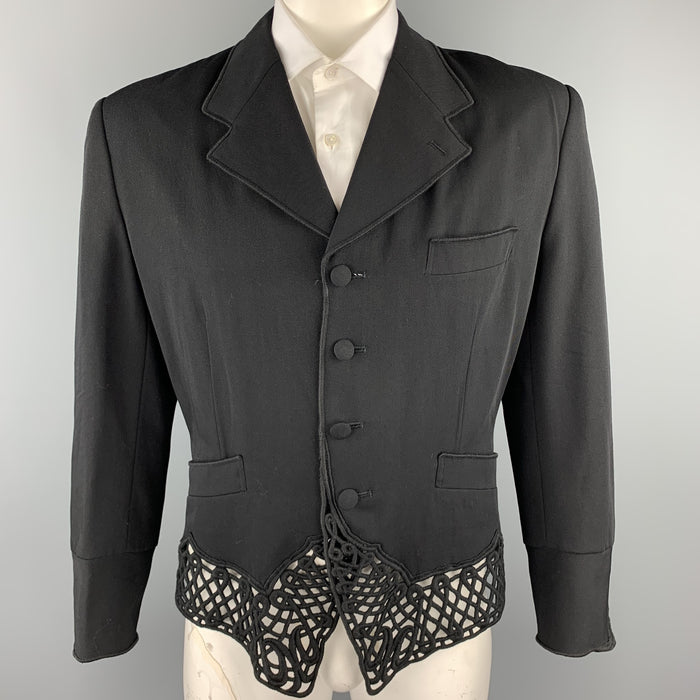 vintage MATSUDA Taille M Noir Guipure Laine Recadrée Notch Revers Veste