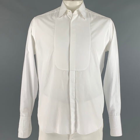 ARMANI COLLEZIONI Size L White Cotton Tuxedo Long Sleeve Shirt
