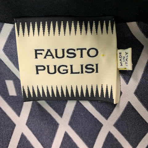 FAUSTO PUGLISI Size 6 Black & White Silk Geometric Snaps Blouse