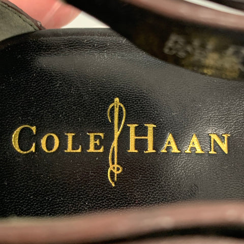 COLE HAAN Size 11 Dark Brown Leather Woven Heel Sandals