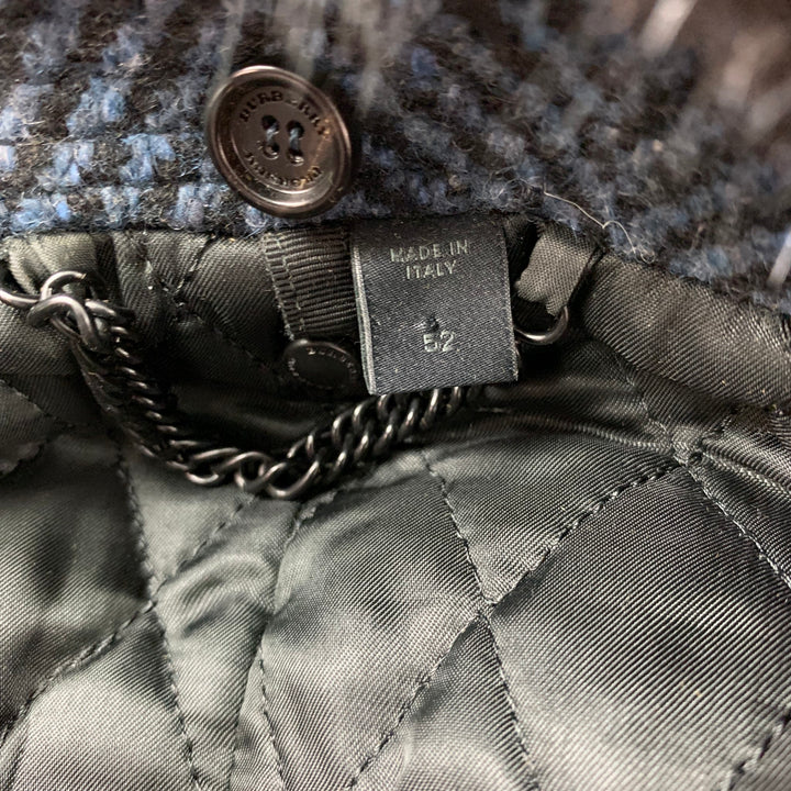BURBERRY PRORSUM Otoño 2011 Talla 42 Abrigo azul con cuello de visón extraíble de lana en zigzag