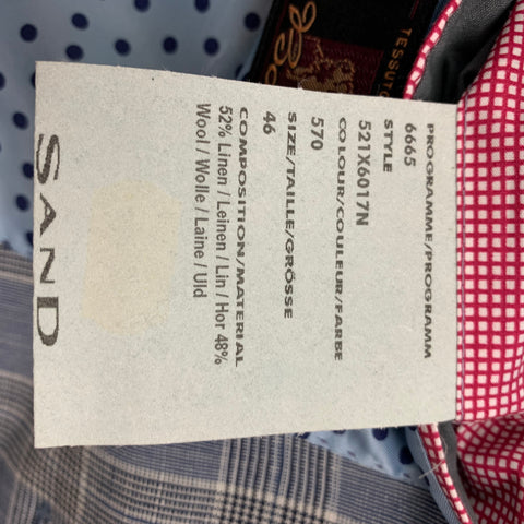 SAND Size 36 Blue Black White Glenplaid Viscose Notch Lapel Sport Coat