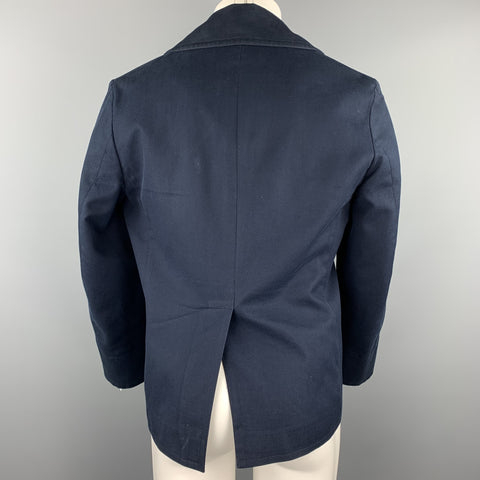 BROOKS BROTHERS Size S Navy Cotton Double Breasted Anchor Button Pea Coat Jacket