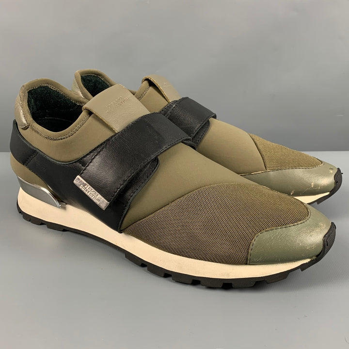 VERSACE COLLECTION Size 10 Green Black Color Block Neoprene Slip On Sneakers