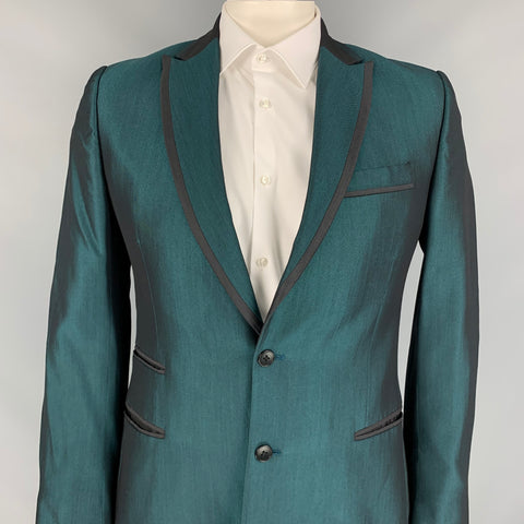 JUST CAVALLI Size 42 Green & Black Color Block Wool Blend Sport Coat