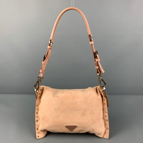 Sac à main de soirée en daim strass clouté rose PRADA