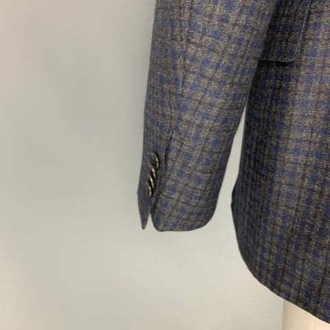 CANALI Size 34 Grey & Navy Plaid Wool Single Breasted Sport Coat