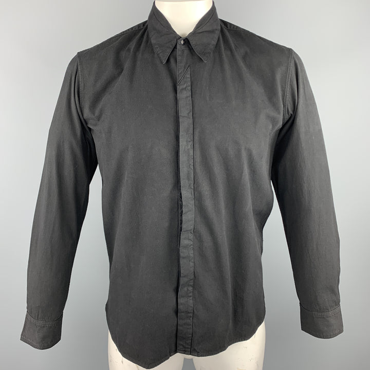 THE LOST EXPLORER Size L Black Cotton Hidden Buttons Long Sleeve Shirt
