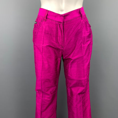 DOLCE &amp; GABBANA Taille 4 Pantalon habillé taille haute en soie fuchsia
