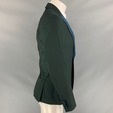 PAUL SMITH Soho Fit Size 38 Regular Forest Green & Teal Wool / Mohair Peak Lapel Sport Coat