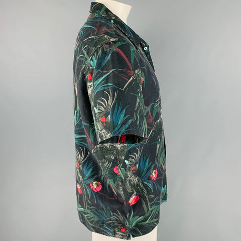 PS by PAUL SMITH Size XL Black Multi-Color Print Camp Short Sleeve Shirt