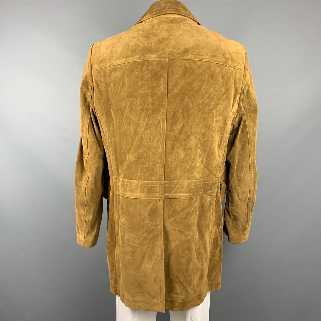 TOM FORD Size 48 Tan Textured Leather Double Breasted Coat