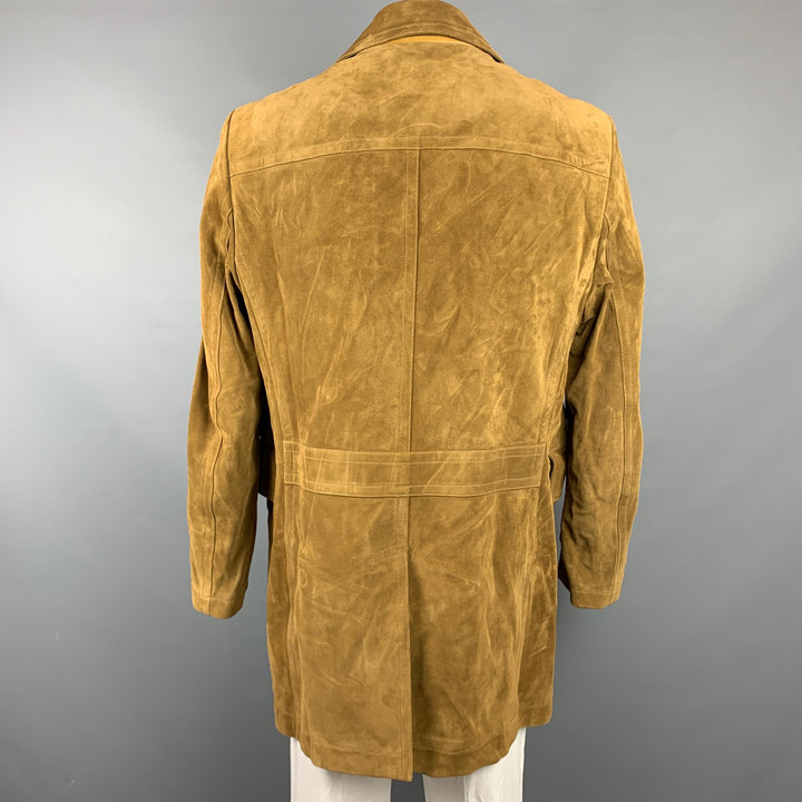 TOM FORD Size 48 Tan Textured Leather Double Breasted Coat