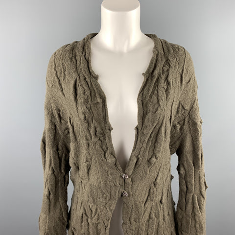 BUTAPANA Taille M Cardigan en laine texturée tricotée olive