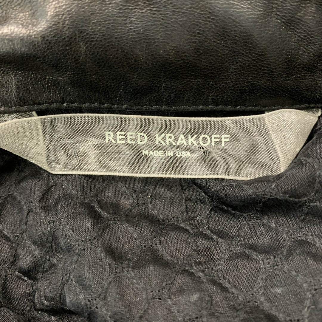 REED KRAKOFF Size 2 Black Silk &  Cotton Snake Skin Mixed Fabrics Blouse