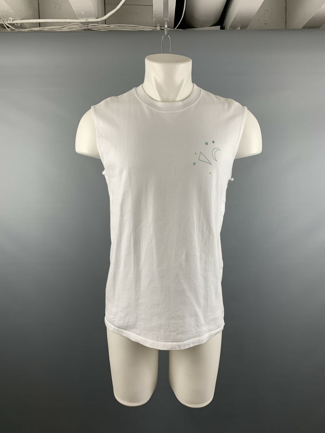 CASABLANCA Taille M T-shirt sans manches en coton blanc vert chérubins
