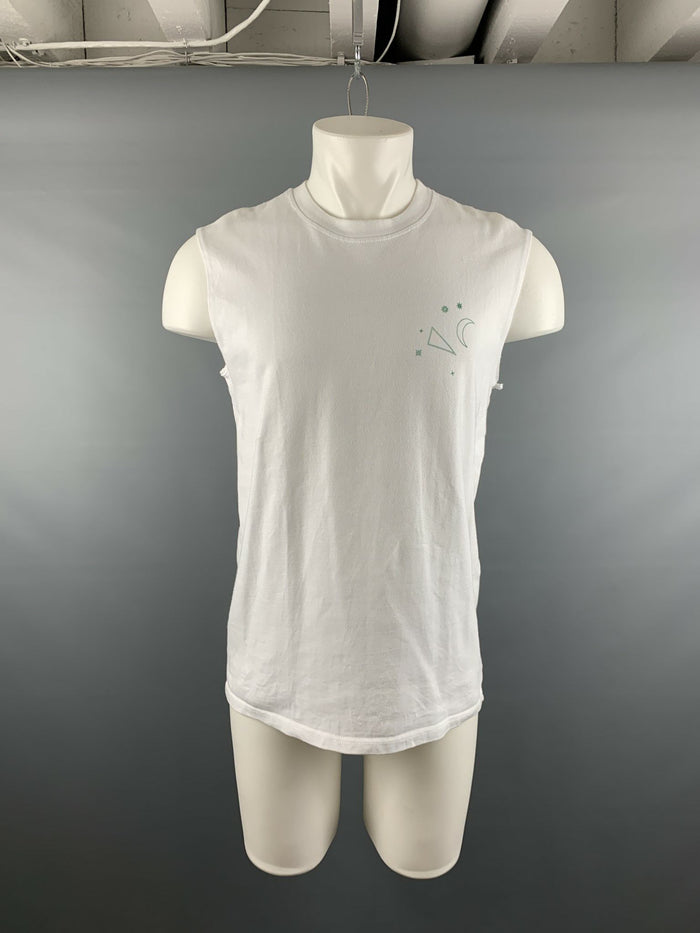 CASABLANCA Size M White Green Cherubs Cotton Sleeveless T-shirt