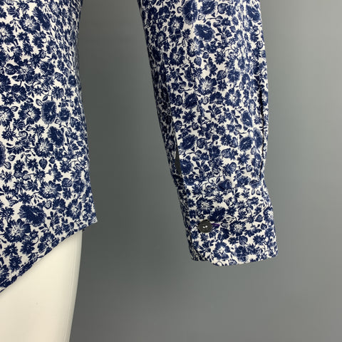 PAUL SMITH Size S Navy & White Floral Cotton Button Up Long Sleeve Shirt