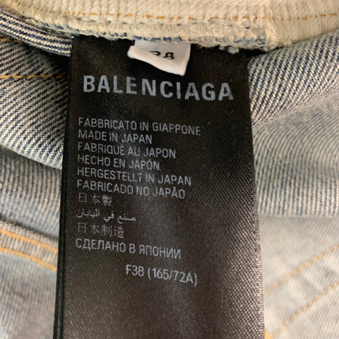 BALENCIAGA Size 6 Blue Grey Cotton Distressed Pencil Long Skirt