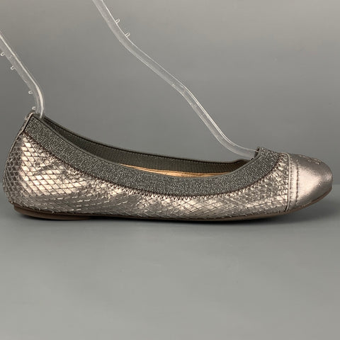 TORY BURCH Talla 7 Bailarinas con textura de cuero plateado