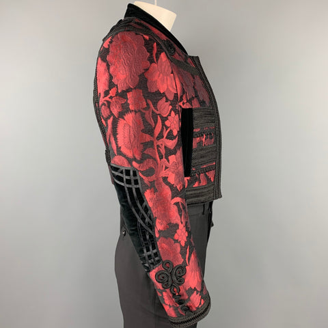 DOLCE & GABBANA SS 2015 Size 42 Red & Black Brocade Viscose Blend Cropped Vest & Jacket