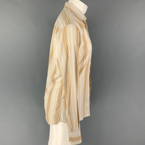 GUCCI Size M Beige Khaki Stripe Cotton Button Up Long Sleeve Shirt