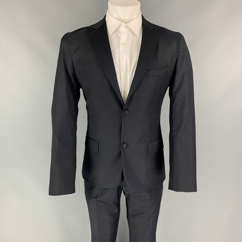 CALVIN KLEIN COLLECTION Size 38 Black Wool Peak Lapel Tuxedo Suit