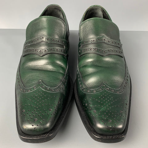 VALENTINO Size 9 Dark green Perforated Leather Wingtip Loafers