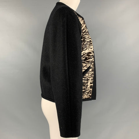 ISABEL MARANT Size 2 Black Cream Merino Wool Zebra Calf hair Jacket