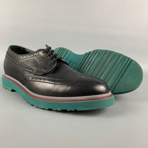 PAUL SMITH Talla 9 Zapatos con cordones y punta de ala de cuero perforado negro
