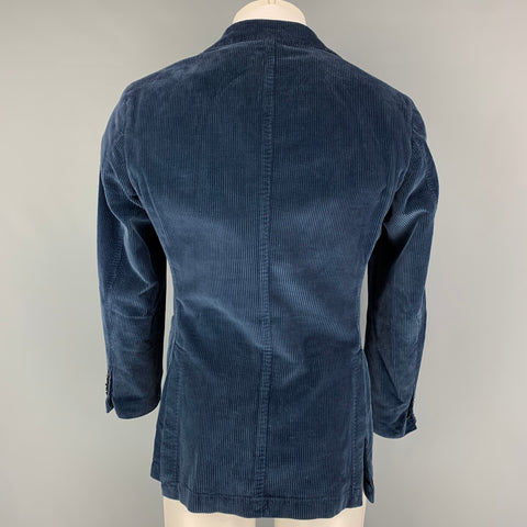 BRANDO Size 36 Blue Corduroy Cotton Notch Lapel Sport Coat