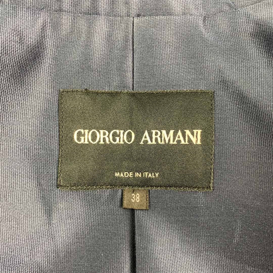 GIORGIO ARMANI Size 2 Blue & Grey Jacquard Acetate Blend Shawl Collar Jacket