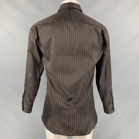 YVES SAINT LAURENT Size M Brown &  White Contrast Stitch Long Sleeve Shirt