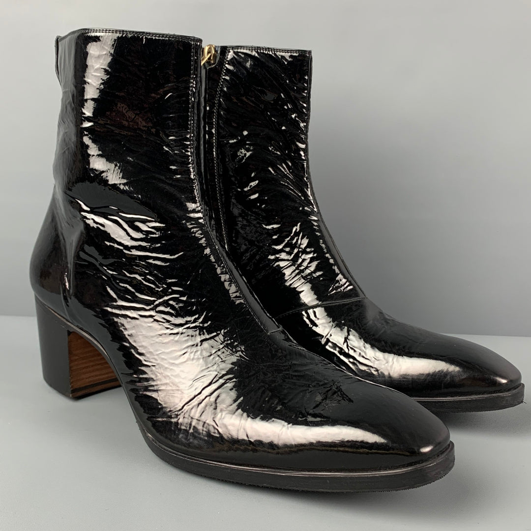 YVES SAINT LAURENT Size 13 Black Patent Leather Johnny Boots
