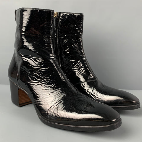 YVES SAINT LAURENT Size 13 Black Patent Leather Johnny Boots