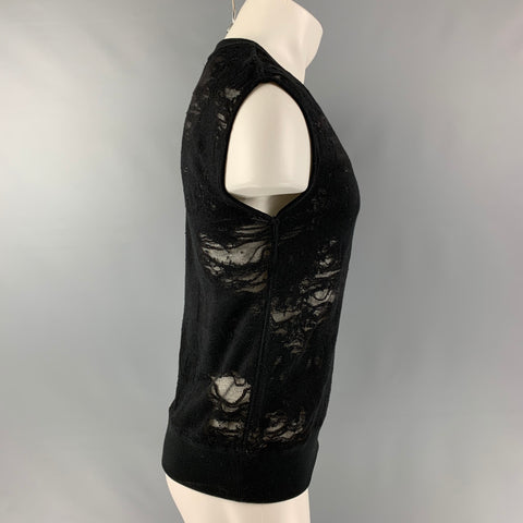 IRO Nuala Size XS Black Distressed Cotton Blend Sleeveless Pullover