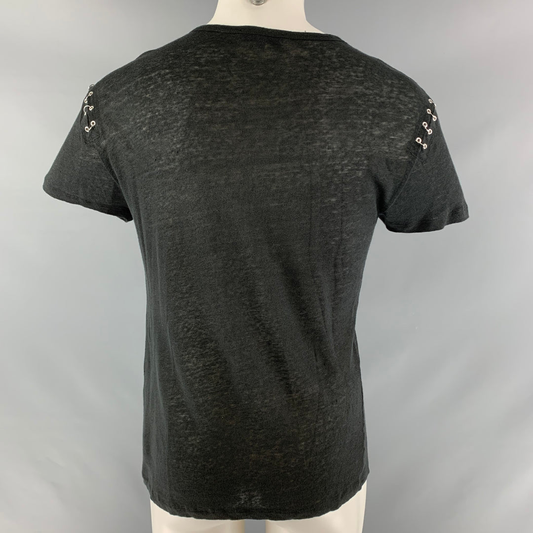 IRO Size XS Black Linen Scoop Neck T-shirt