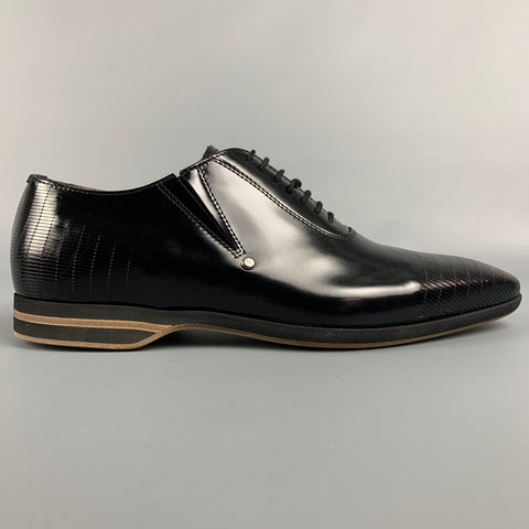 CESARE PACIOTTI Size 7 Black Textured Patent Leather Lace Up Shoes