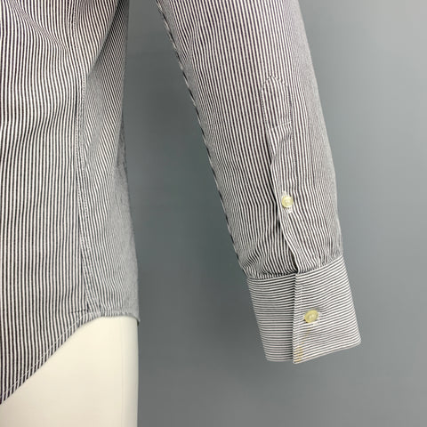 EMPORIO ARMANI Taille M Stripe Noir et Blanc Coton Boutonné Chemise à manches longues