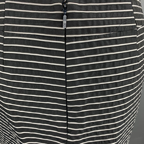CAROLINA HERRERA Size 2 Black & White Stripe Cotton / Polyester Belted A-Line Skirt
