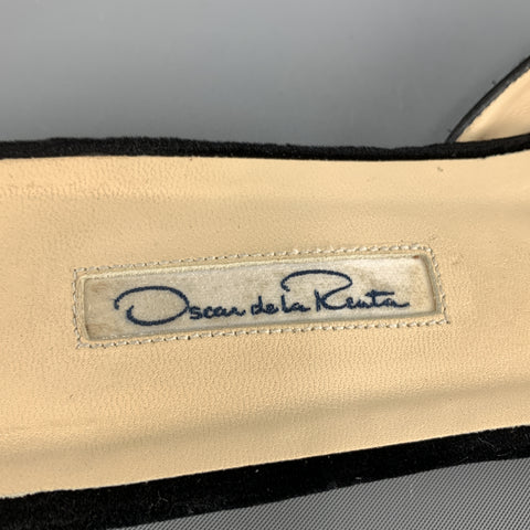 OSCAR DE LA RENTA Size 10 Black Emboidered Velvet  Mule Flats