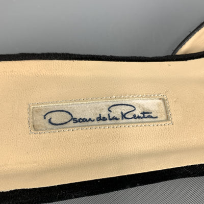 OSCAR DE LA RENTA Size 10 Black Emboidered Velvet  Mule Flats