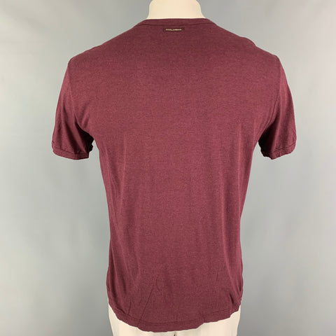 DOLCE & GABBANA Size L Burgundy Cotton Crew-Neck T-shirt